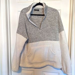 Sherpa Pullover Fleece Half zip Sweatshirt White and Gray MEROKEETY Size XL